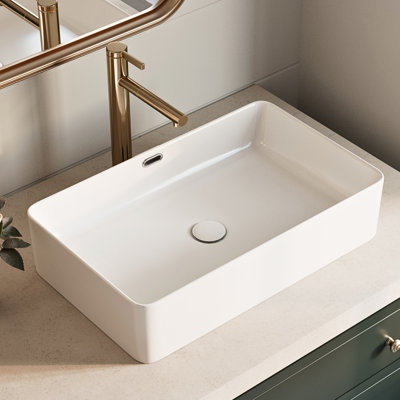 Los Flexi Modern Rectangular Vessel Sink with Overflow – White Ceramic Above Counter Basin for Smaller Bathrooms