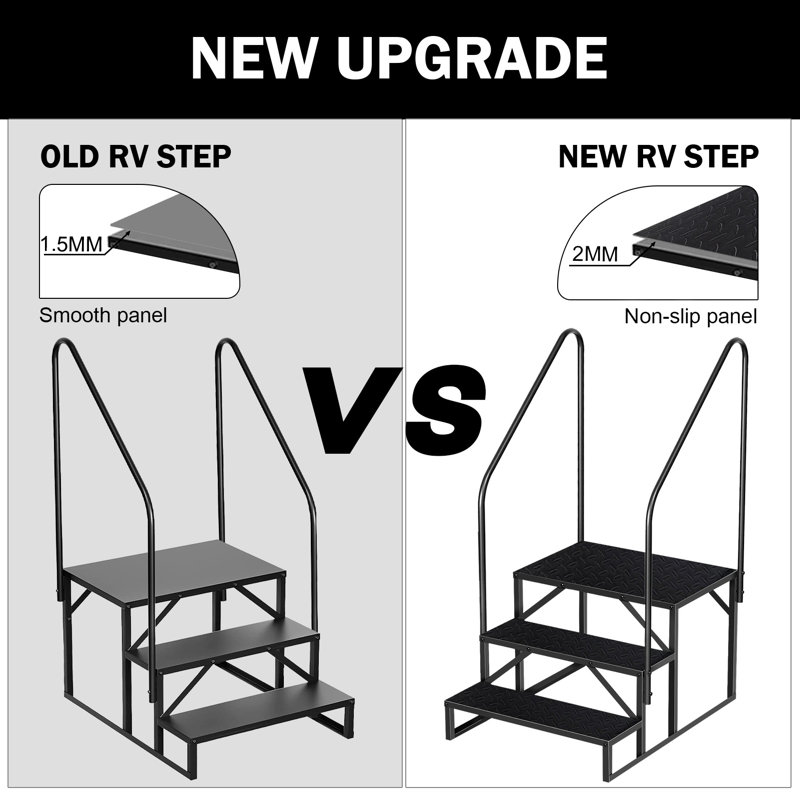 RV Steps with 2 Handrail, 3 Steps Mobile Home Ladder