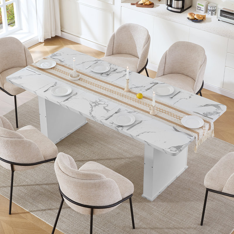 Table de salle à manger extensible de 63 à 79 po, table de cuisine rectangulaire en bois avec base à double piédestal pour 6 à 10 personnes, table de salle à manger extensible moderne pour les réunions de famille et les réceptions