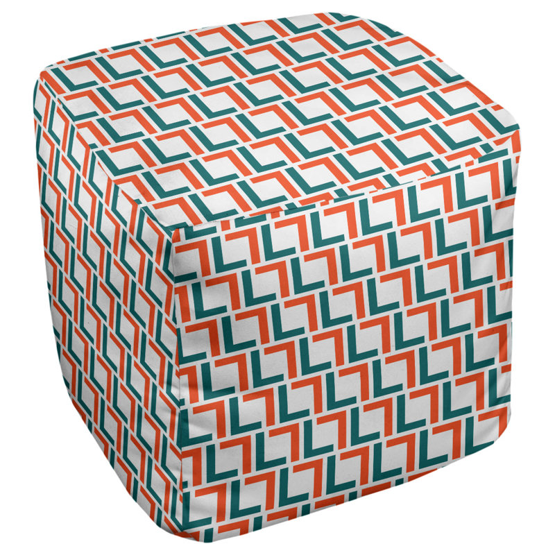 Repose-pieds carré géométrique, Blanc / orange / bleu pacifique, H 13 po x l 13 po x P 13 po