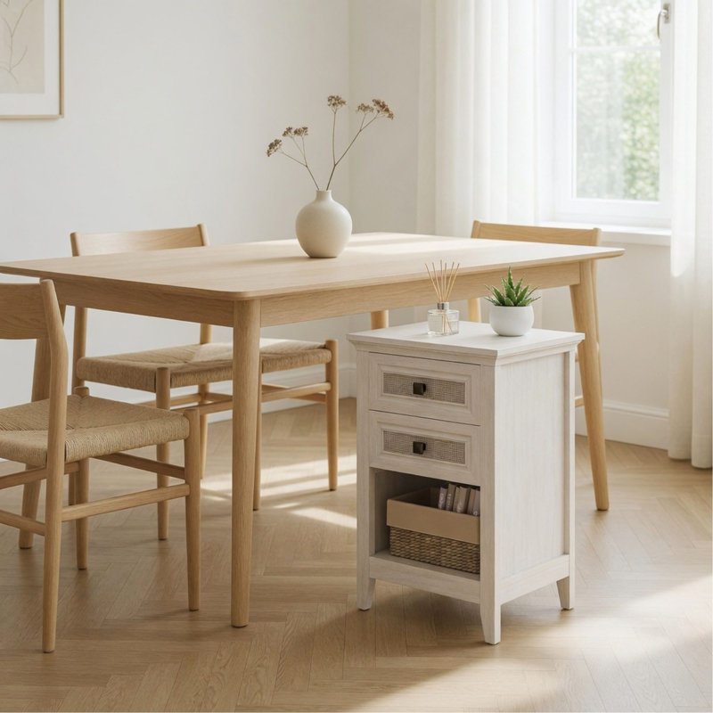 Table de chevet 17,7 po en rotin - table de chevet Boho avec 2 tiroirs et tablette