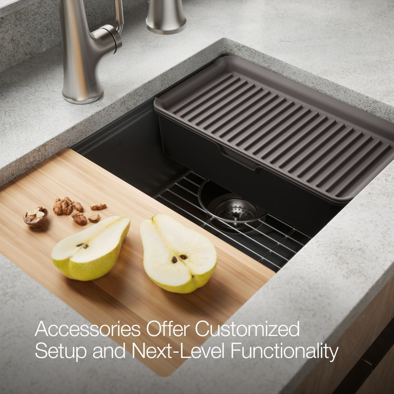 Billings Undermount Single-Bowl Workstation Kitchen Sink, Black