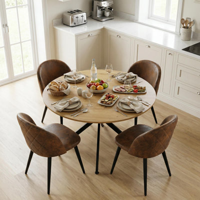 Ensemble de 4 chaises de salle à manger en suède, ensemble de chaises d'appoint de style industriel pour le salon, les pieds en métal et les sièges souples