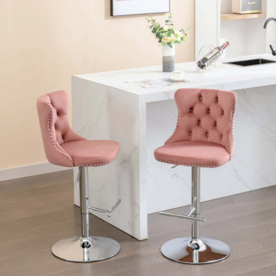 Jillayne Upholstered Golden Swivel Velvet Barstools Adjustable Seat Height