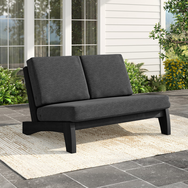 Polett 43.9'' Wide Outdoor Loveseat with Cushions, Dark Gray, Black