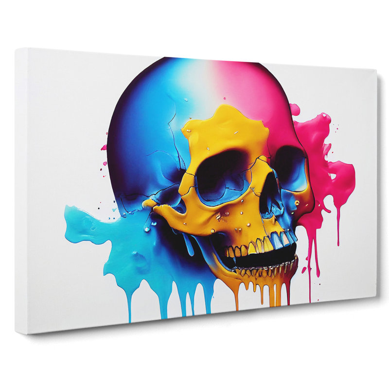 XXX-H1022-WF-7853X Skull Paint Splatter Vol.2 - Wrapped Canvas Print, 40cm H x 60cm W x 3cm D
