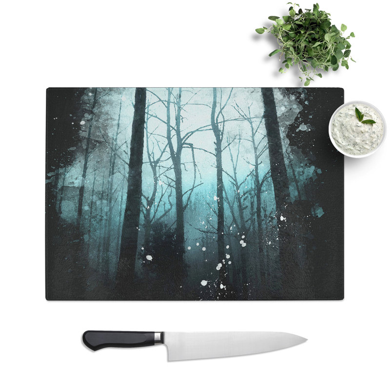 Tempered Glass Misty Forest Abstract Chopping Board, 20 cm x 28.5 cm