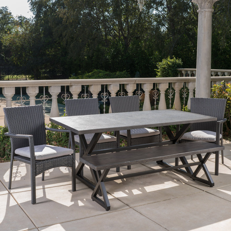 Loyd 6 - Person Wicker Patio Dining Set with Rectangular Table, Gray