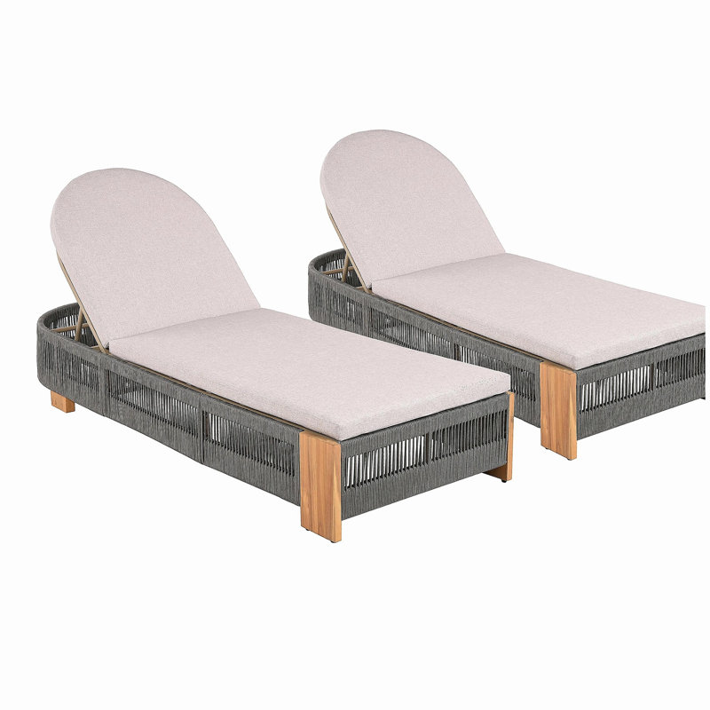 Ensemble de 2 chaises longues d'extérieur réglables en bois d'acacia pour la cour arrière - corde grise et fer naturel