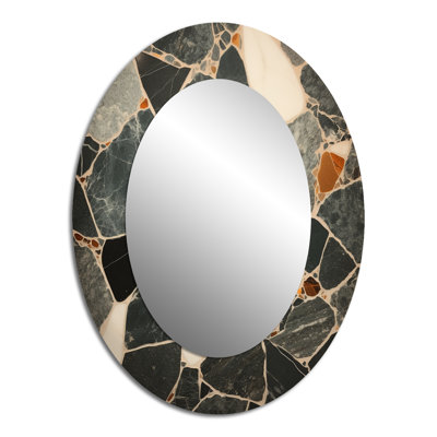 Grey Abstract Harmony In Tiles I - Abstract Oval Decorative Mirror On Metal