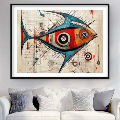 Abstract Fish - Red Framed Matted Print for Home Decor
