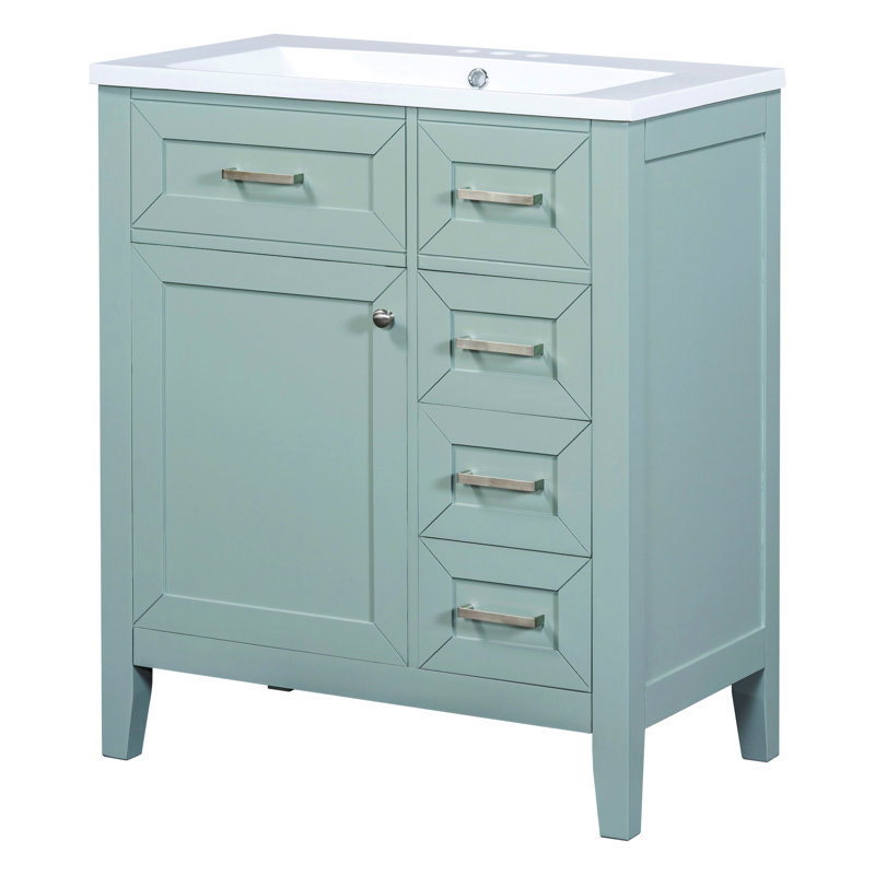 Meuble-lavabo de salle de bain Junie 30 po, armoire avec système d'organisation de bacs. Style moderne. Bois massif et construction. Lavabo de lavabo en céramique. Assemblage. Système de support d'eau.