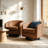 Applewold Upholstered Brown Faux Leather Swivel Barrel Chair with Solid Wood Base-145705020