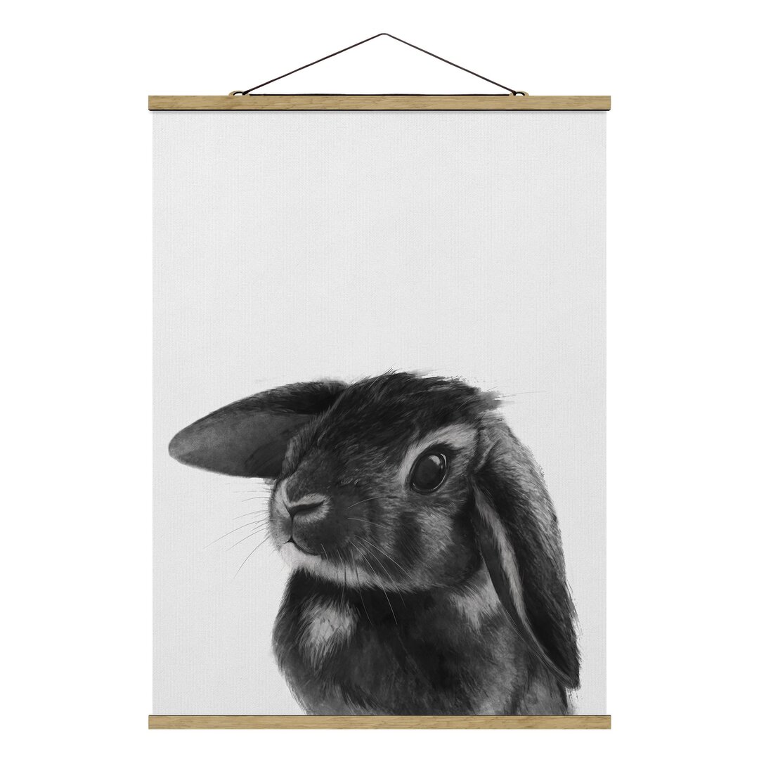 Stoffbild Illustration Hase Schwarz Weiß Zeichnung von Laura Graves