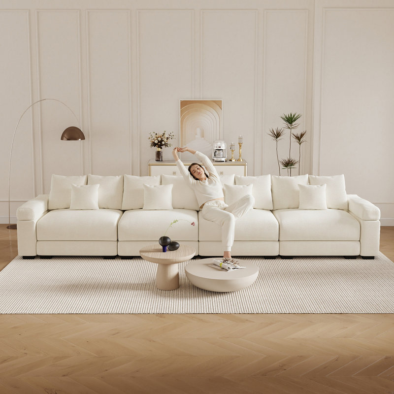 Canapé modulaire profond 4 pièces 167,6 "avec coussins et accoudoirs rembourrés en velours côtelé 167,6"