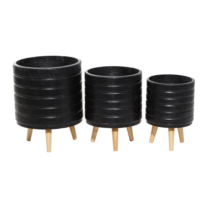Cosmoliving By Cosmopolitan Set Of 3 White Wood Planter 14", 16", 18"H, Black