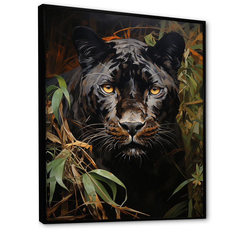 Green Panther Impressionist Elegance " Green Panther Impressionist Elegance ", Black Floater Framed, 32" H x 16" W x 1" D