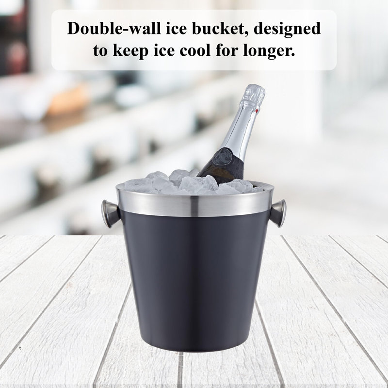 Buckingham Wine Bottle Double Wall Stainless Steel Insulated Champagne Bucket Black Finish 22.5 Cm 4.8 Litre