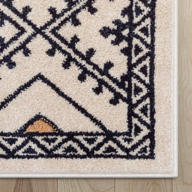 Beige and Red Geometric Synthetic Runner Rug 2'3" x 7'3"