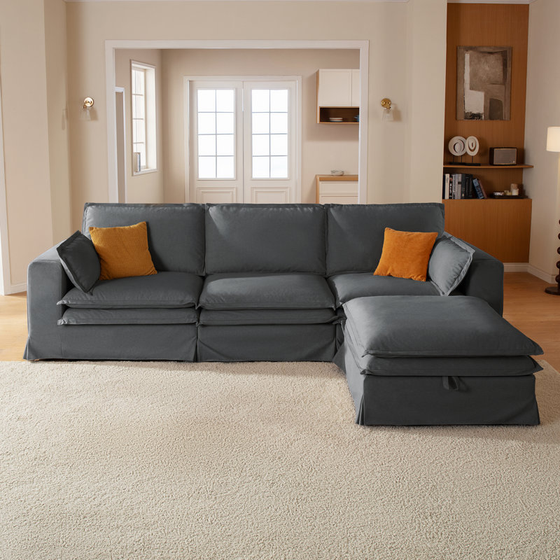 Canapé surdimensionné en tissu à 3 étages avec repose-pieds avec rangement, Polyester gris
