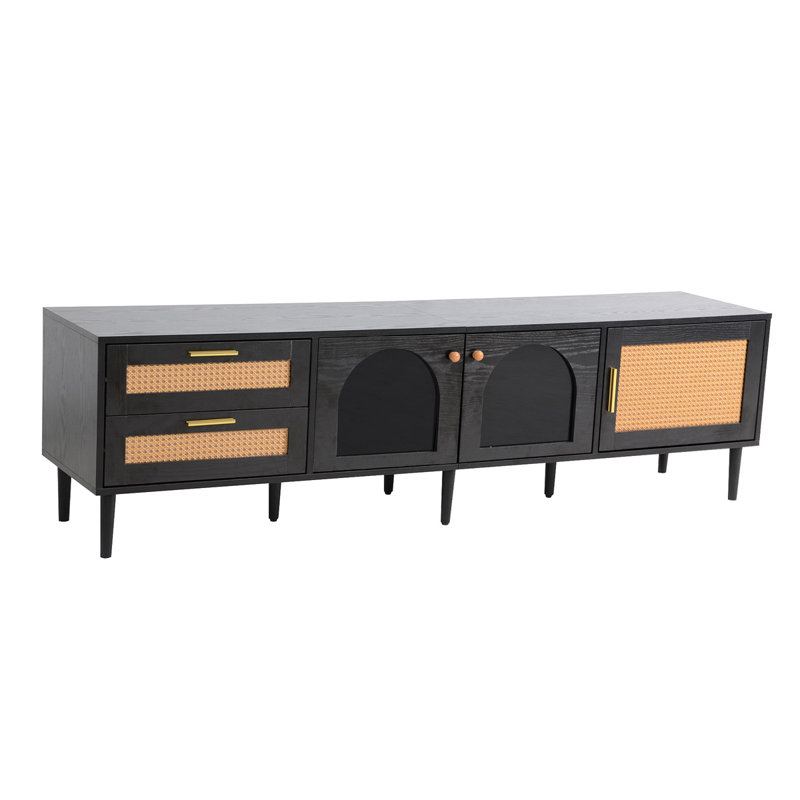 Meuble télé en rotin pour meuble télé avec téléviseur à DEL jusqu'à 80 po, Black