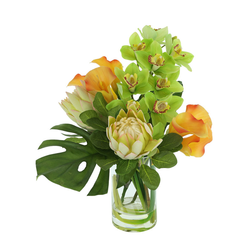 Tropical Arrangement with Calla Lilies, Orchids and Protea