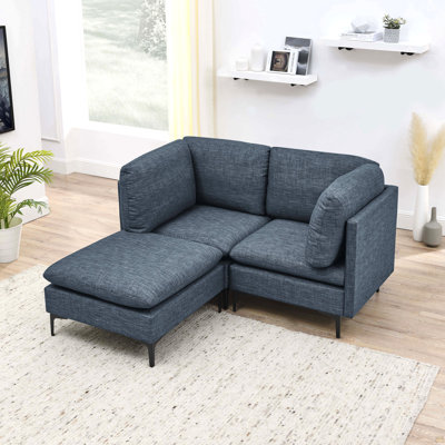 Linen Upholstered Modular Sectional With Metal Legs