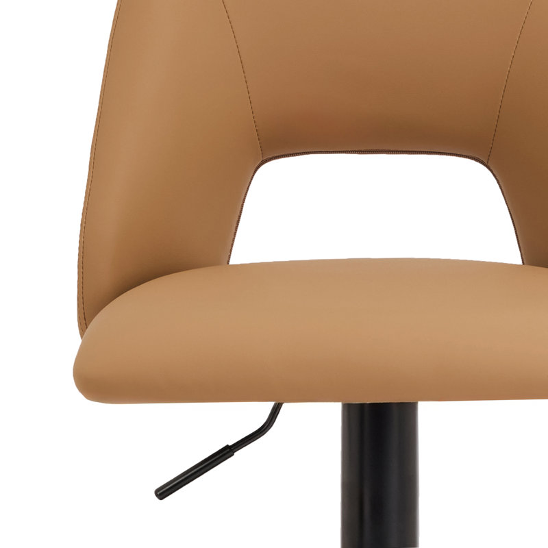 Modern Faux Leather and Metal Adjustable Height Stool, Set of 2, Tan