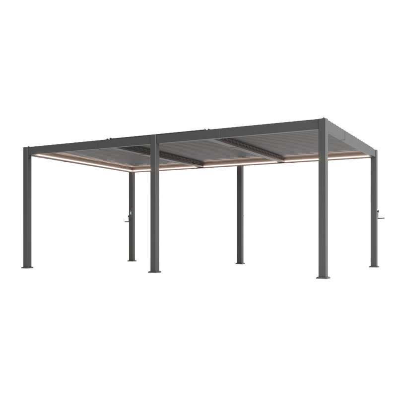 Modern Aluminum Pergola with Adjustable Louvers, LED Lights, and Solar Charging, 12 ft × 20 ft
