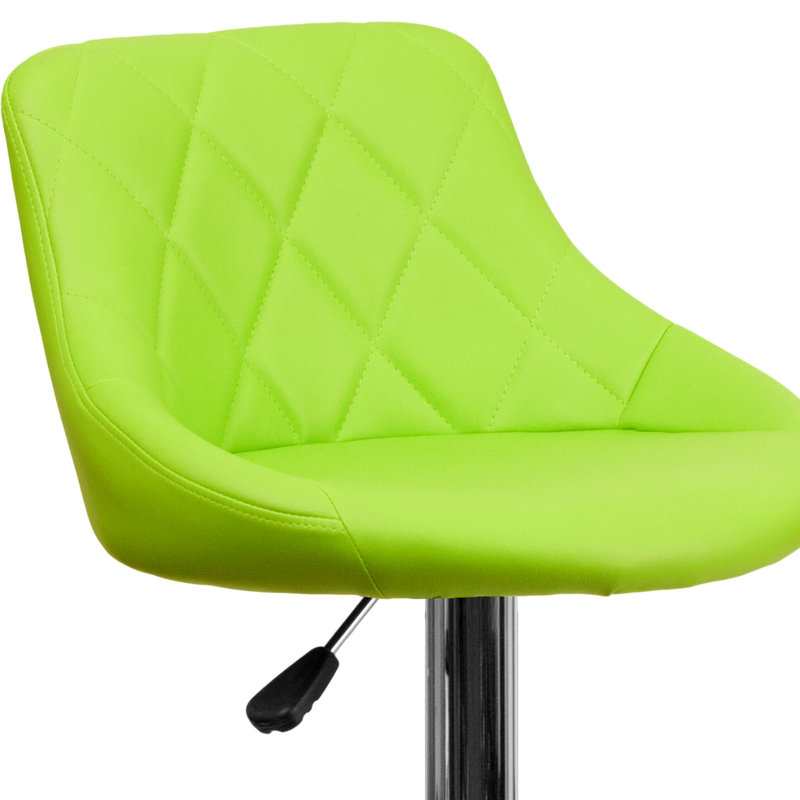 Occoquan Vinyl Bucket Seat Adjustable Height Barstool with Diamond Pattern Back, Green