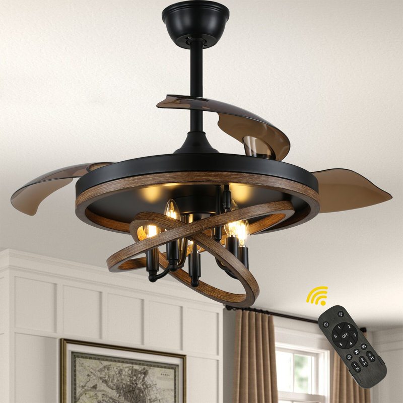Ventilateur de plafond rétractable 42 po avec lumières Farmhouse 
