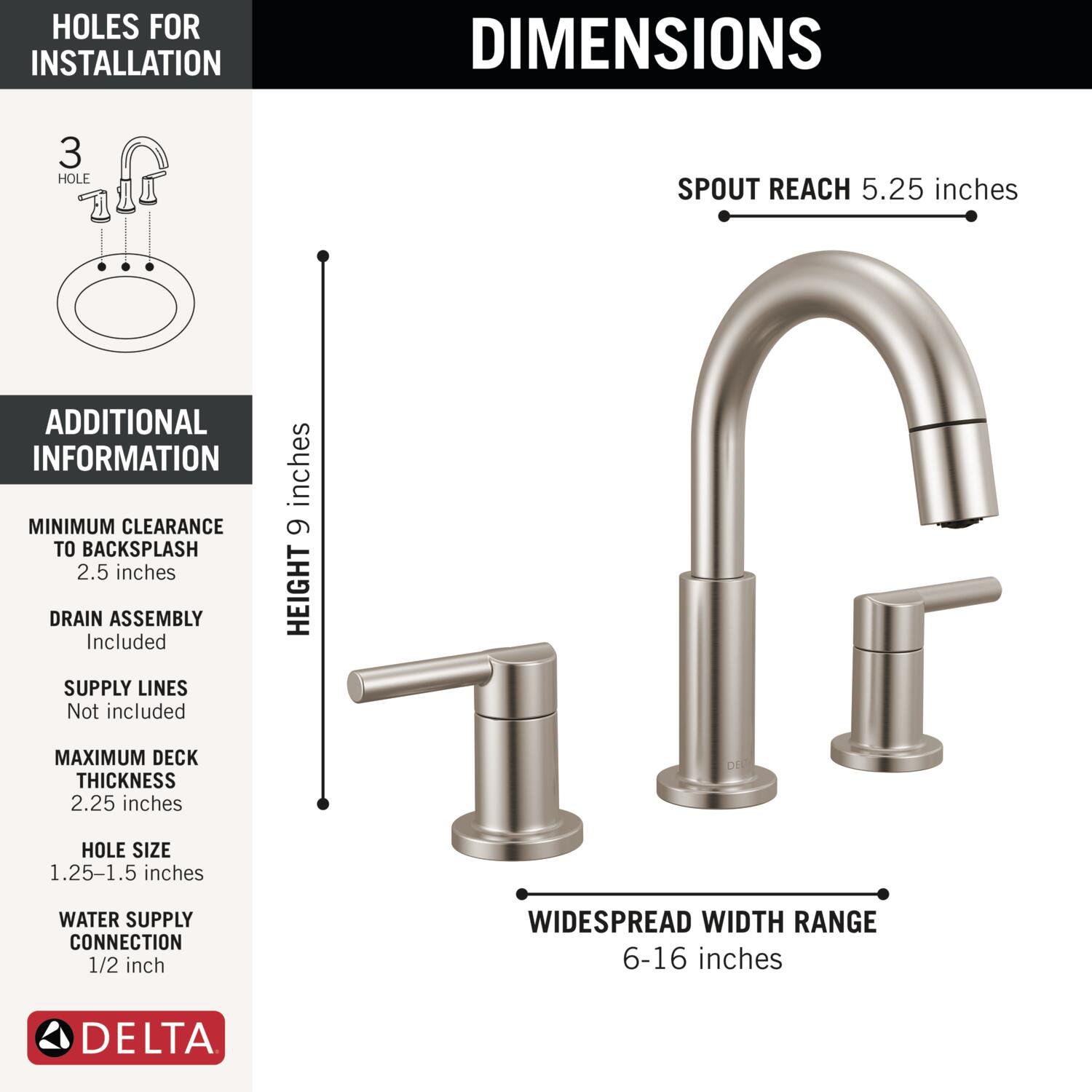 Nicoli Pull-Down Widespread Bathroom Faucet, Pull Out Sprayer Bathroom Sink Faucet, Stainless