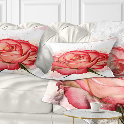 Floral Rose Illustration with Splashes Lumbar Pillow