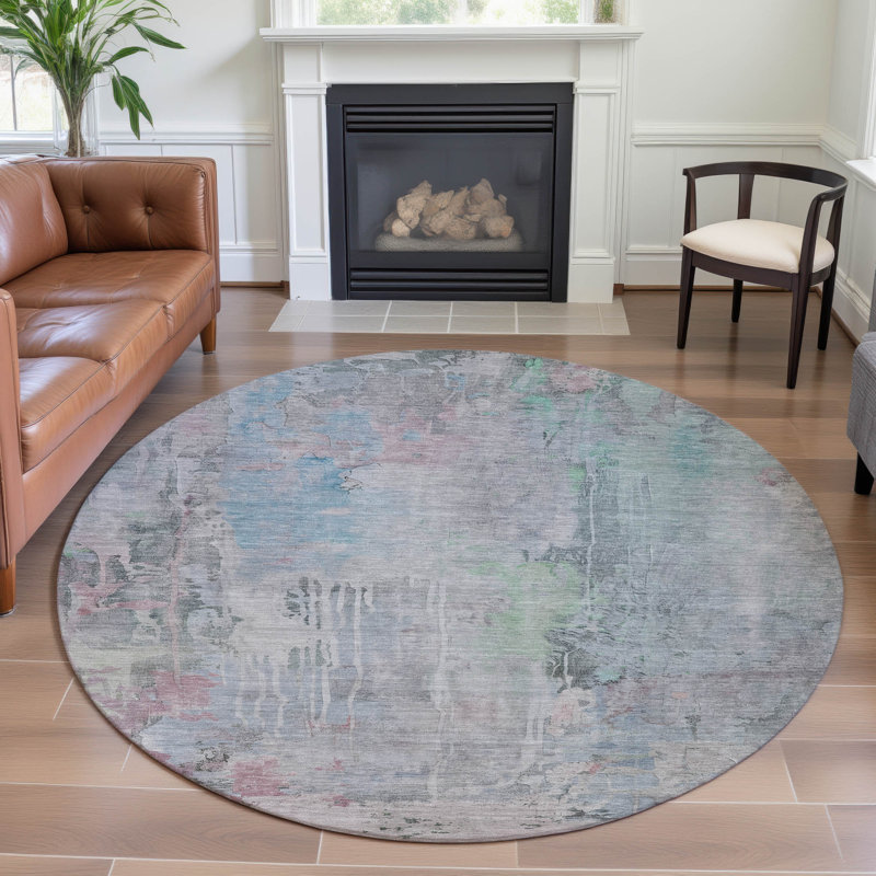 Premium Machine Washable Kelton AMF1233 Abstract Rug, Round 8'