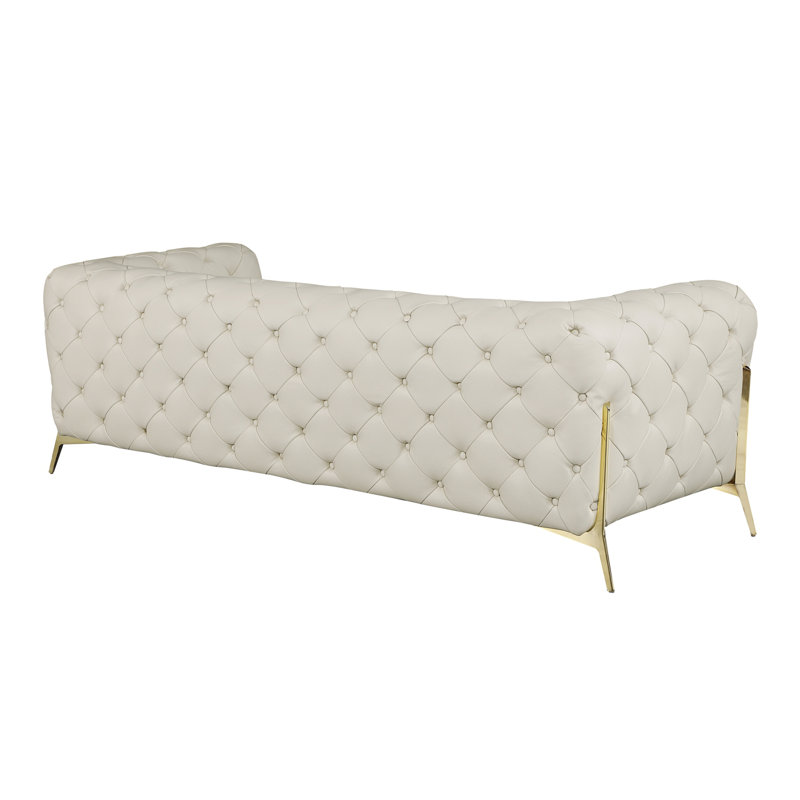 Canapé rembourré 100% cuir italien transitionnel, Cuir beige