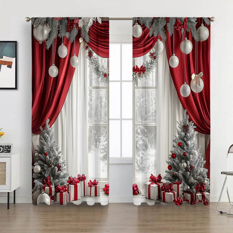 Kbndieu 2PCS European Curtains and Drapes Christmas Series Curtains Factory Sent Digital Printing Curtains, B