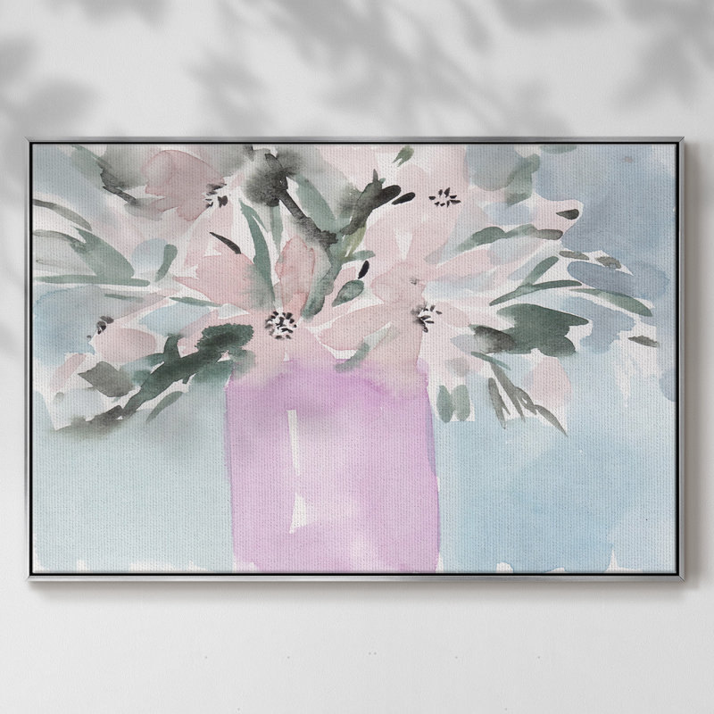 Fleurs brisées II - impression, Toile argentée avec cadre flottant, H 17 po x l 25 po x P 2 po, Non