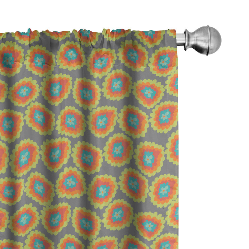 Colorful Floral Semi-Sheer Rod Pocket Curtain Panels, 28" x 63"