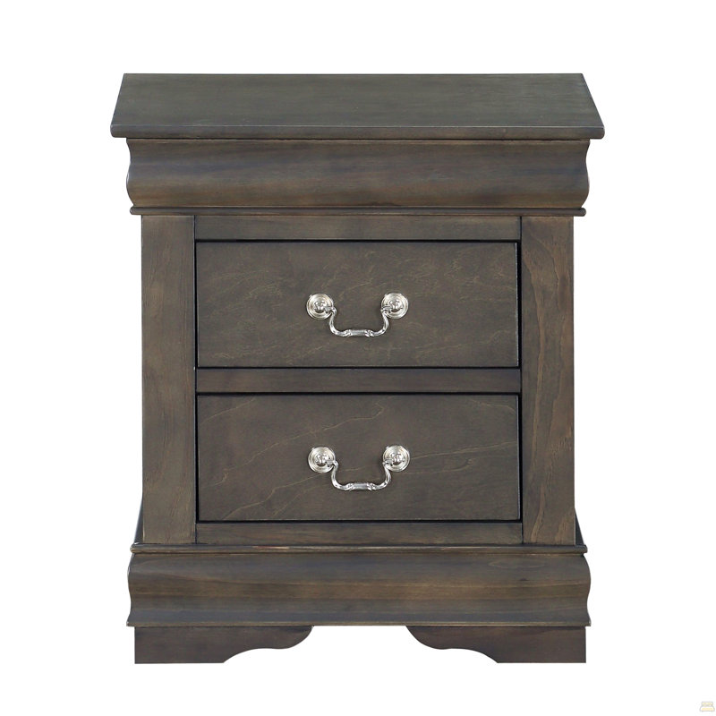 1Pc 2-Drawers Nightstand Wooden Bedroom Furniture, Dark Gray