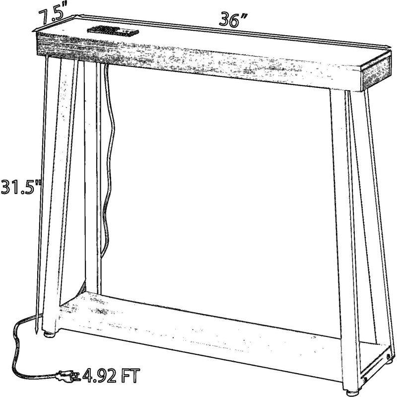 Console mince avec station de charge, table d'entrée étroite de 36 pouces avec prises CA et ports USB, table de canapé de couloir moderne avec structure en métal et tablette inférieure