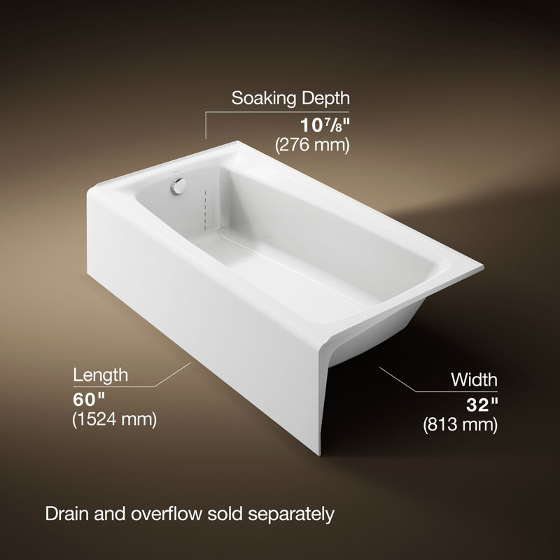 Mendota® 60" x 32" Soaking Bathtub, White, Right
