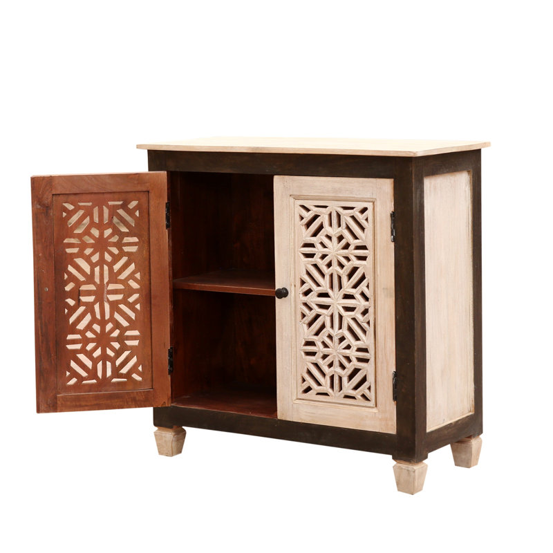 80cm Solid Wood Sideboard, Beige/Dark Brown