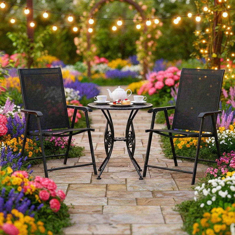 Ensemble de 2 chaises pliantes empilables d'extérieur avec dossier haut ergonomique, résistantes aux intempéries pour la terrasse, le jardin et le camping