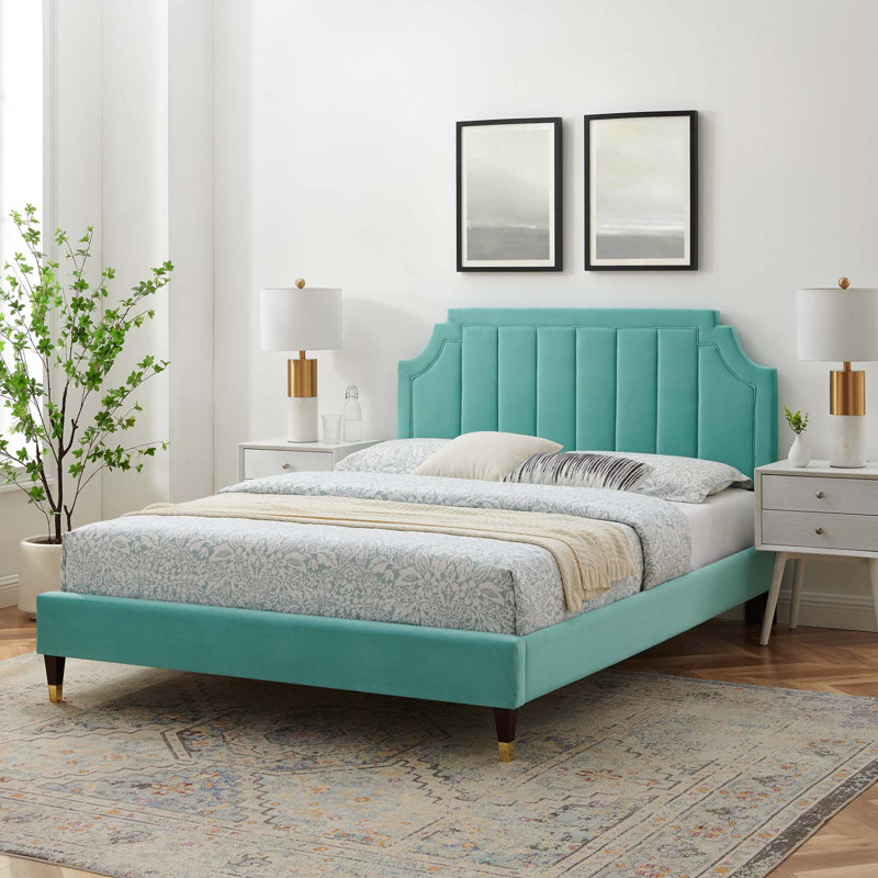 Sienna Performance Velvet Platform Bed, Mint, Queen