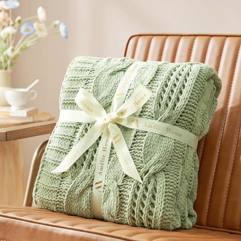 Jeté Elegant Chenille, L 60 po x L 80 po, Vert sauge