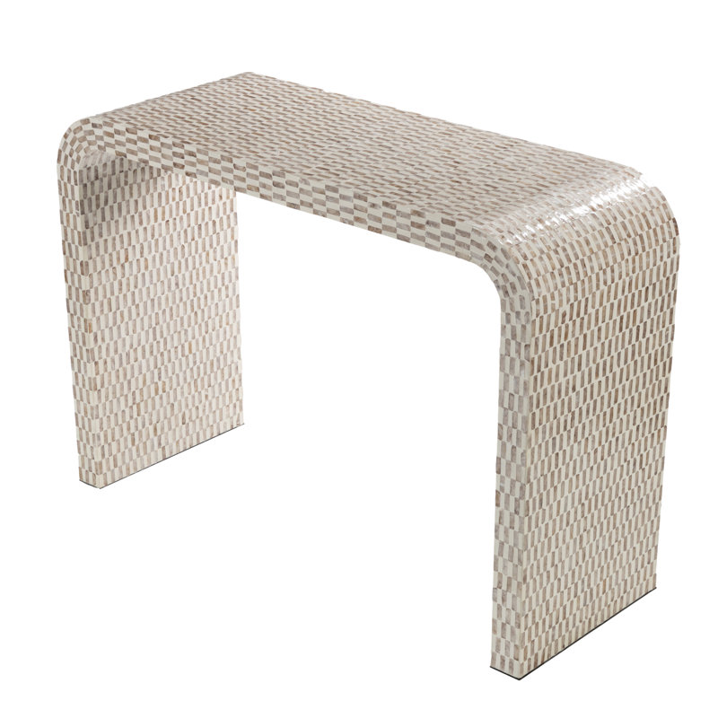 Cole and Grey Capiz Shell Handmade Mosaic Inlay Cream Living Room Console Table