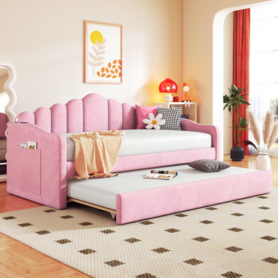 Lit de jour simple rembourré avec couchette, canapé-lit en velours avec ports de chargement USB, aucun sommier nécessaire