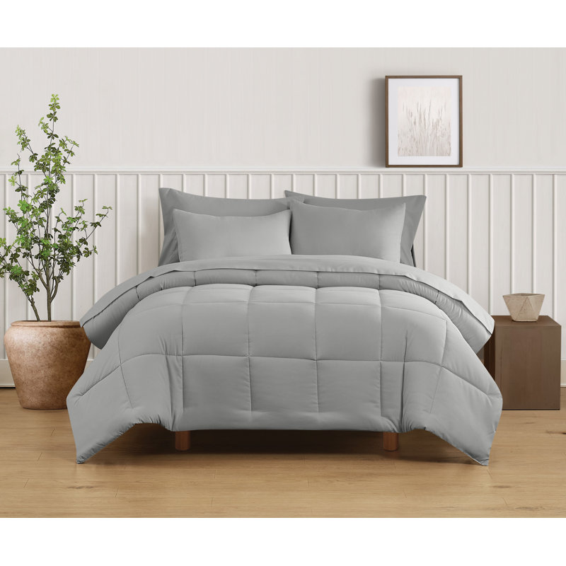 Ensemble d'édredon recyclé durable vraiment solide, Édredon pour grand lit + 2 taies décoratives sta, Gris