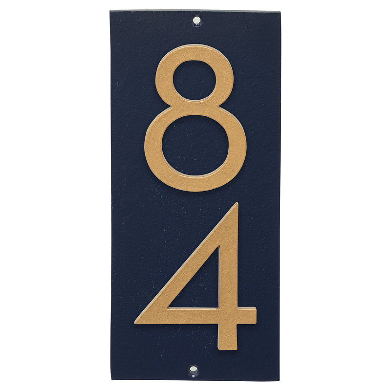 Plaque d’adresse murale sur 1 ligne flottante, Bleu marine, Or, Oui