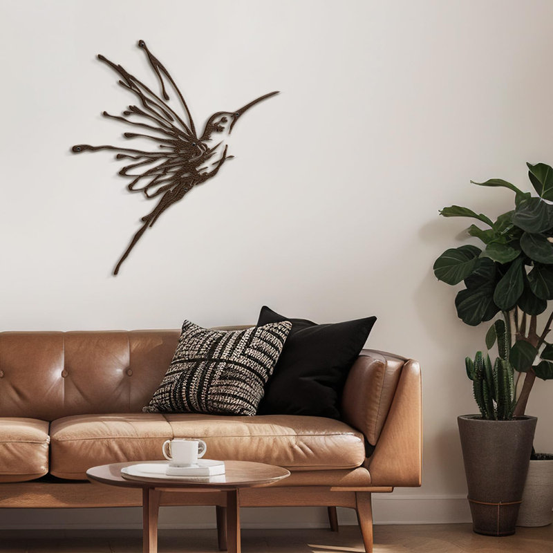 Elegant Flying Humming Bird, Modern Living Room Wall Sculpture, Black Gold Metal Wall Art Home Decor, Bronze